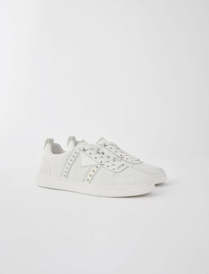 Maje Studded Leren Sneakers Dames Wit | LTAOUVQ-83